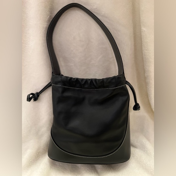 STAUD Handbags - STAUD Alec Black Leather Drawstring Bucket Bag Contrast Stitching New Condition